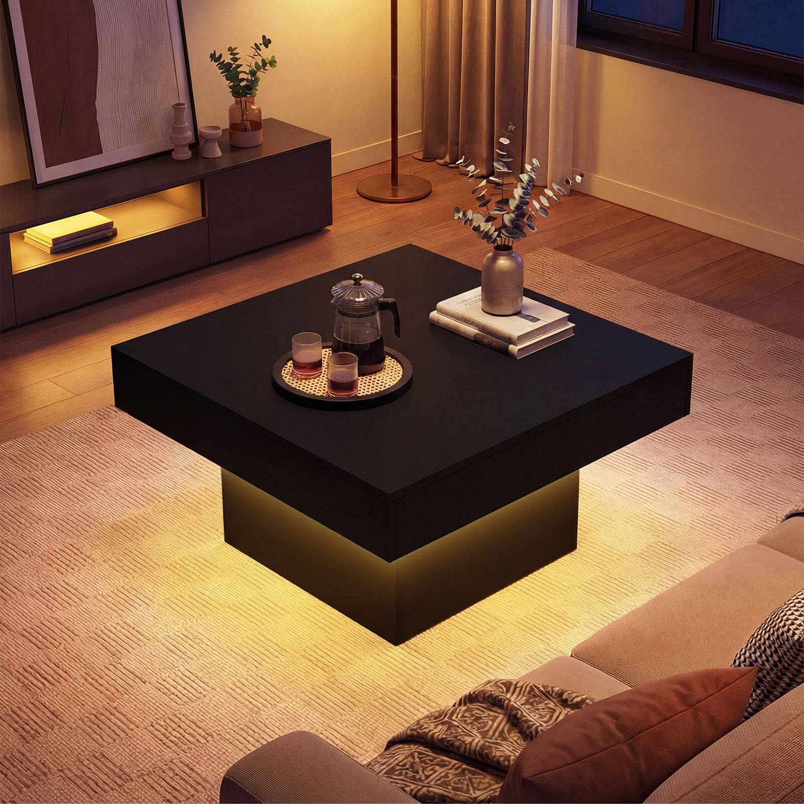 Alt View 3. Gymax - Gymax LED Coffee Table w/Adjustable Light Colors Speed & Brightness Remote Control Black - Black.