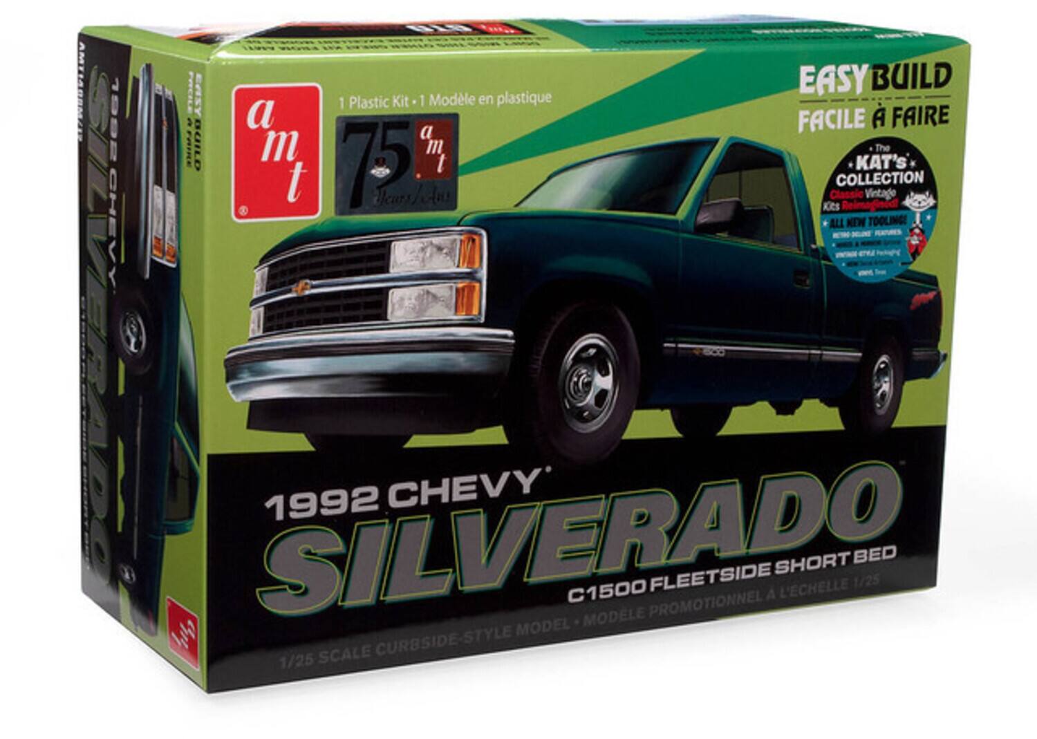 AMT14REMR 1992 CHEVY SILVERADO C1500 FLEET SIDE SHORT BED 1/25 MODEL SCALE CURBSIDE-STYLE

Plastic Kit - 1 Modèle en plastique

EASY BUILD FACILE À FAIRE

The KAT'S COLLECTION Classic Vintage Kits Reinimagined

75 Years AMT