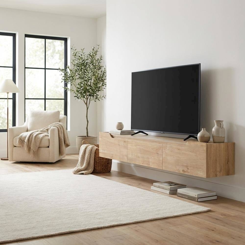 Alt View 2. FurniFact - Beige Wall-Mounted TV Stand for Up to 80 Inch Televisions with Engineered Wood - Beige.