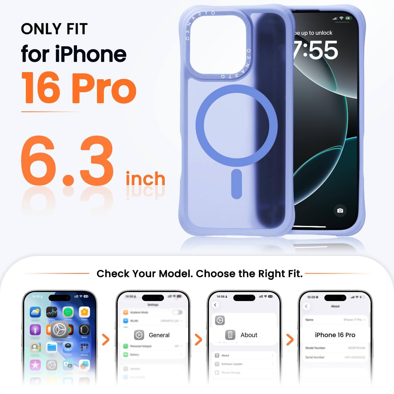 ONLY FIT for iPhone 16 Pro  
6.3 inch  

Check Your Model. Choose the Right Fit.