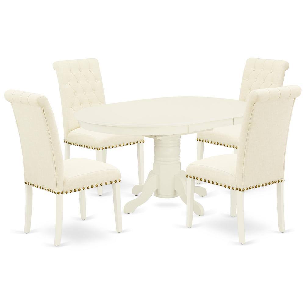 Back. East West Furniture - Dining Room Set Linen White - Brown.