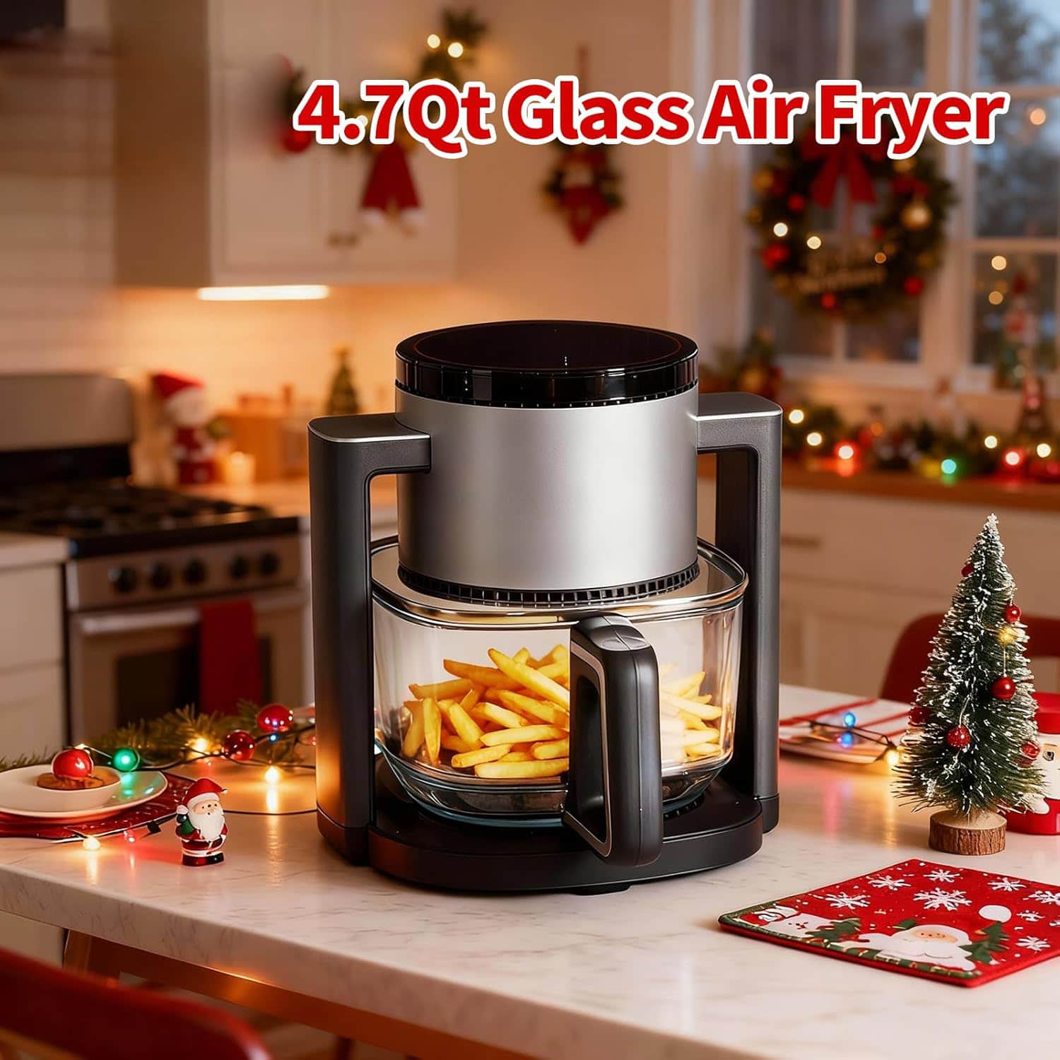 Sweet 4.7Qt Glass Air Fryer, Non Toxic Air Fryer with 10 Preset