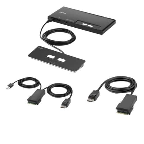 Belkin - F1DN102MOD-PP-4 2-Port KVM Switch - Single Head - DP Modular Secure - PP4.0 W/ Remote - 2 Computers - 1 Local Us - Black