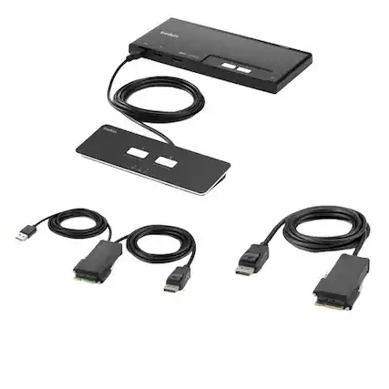 Front. Belkin - F1DN102MOD-PP-4 2-Port KVM Switch - Black - Single Head - DP Modular Secure - PP4.0 W/ Remote - 2 Computers - 1 Local Us - Black.