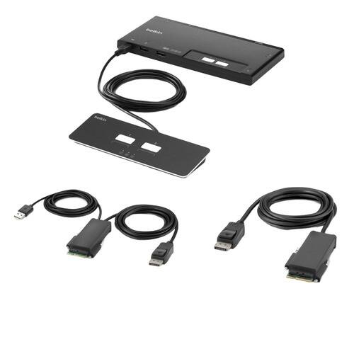 Front. Belkin - F1DN102MOD-PP-4 2-Port KVM Switch - Black - Single Head - DP Modular Secure - PP4.0 W/ Remote - 2 Computers - 1 Local Us - Black.