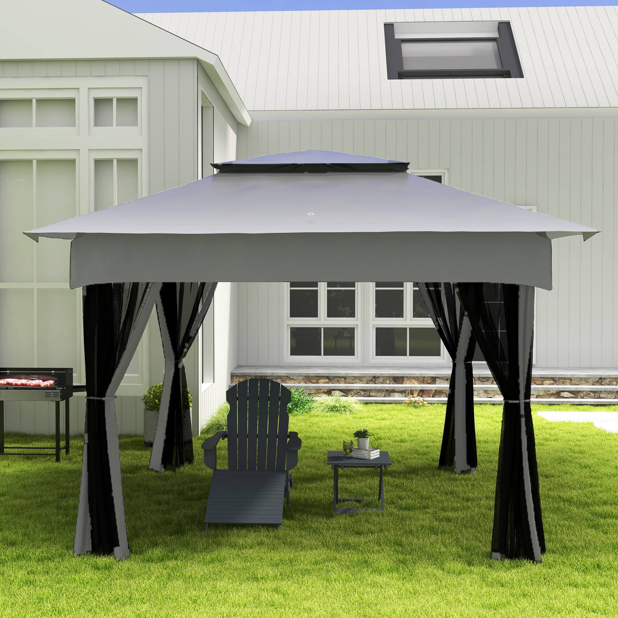 Alt View 8. Outsunny - 11' x 11' Pop Up Canopy, Outdoor Patio Gazebo Shelter with Removable Zipper Netting - Light Gray.