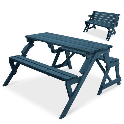 Front. Best Choice Products - Best Choice Products 2-in-1 Outdoor Interchangeable Wooden Picnic Table/Garden Bench for w/ Umbrella Hole - Harbor Blue - Harbor Blue.