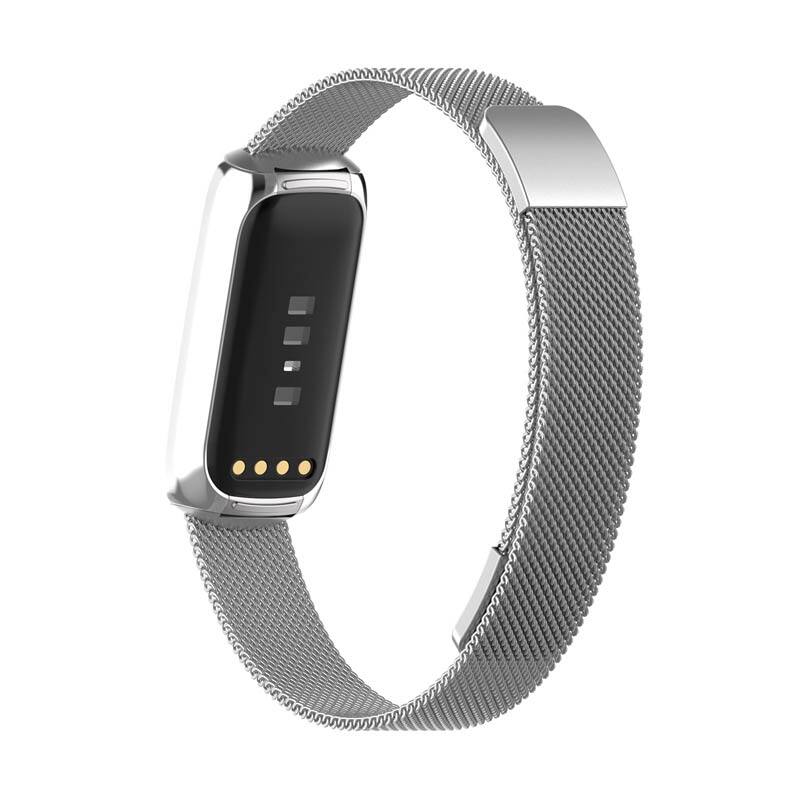Angle. StrapsCo - Milanese Bracelet Stainless Steel Watch Band Strap For Fitbit Versa 4 - Silver.