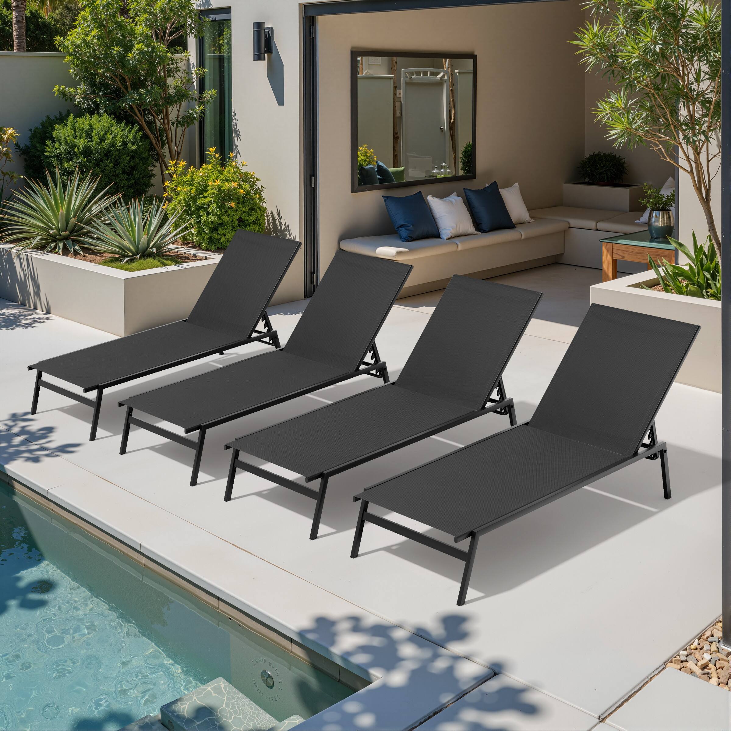 Alt View 4. Crestlive Products - Crestlive Products Set of 2 Stackable Adjustbale Patio Chaise Lounge Chair Mesh Seat - Black-2PCS.