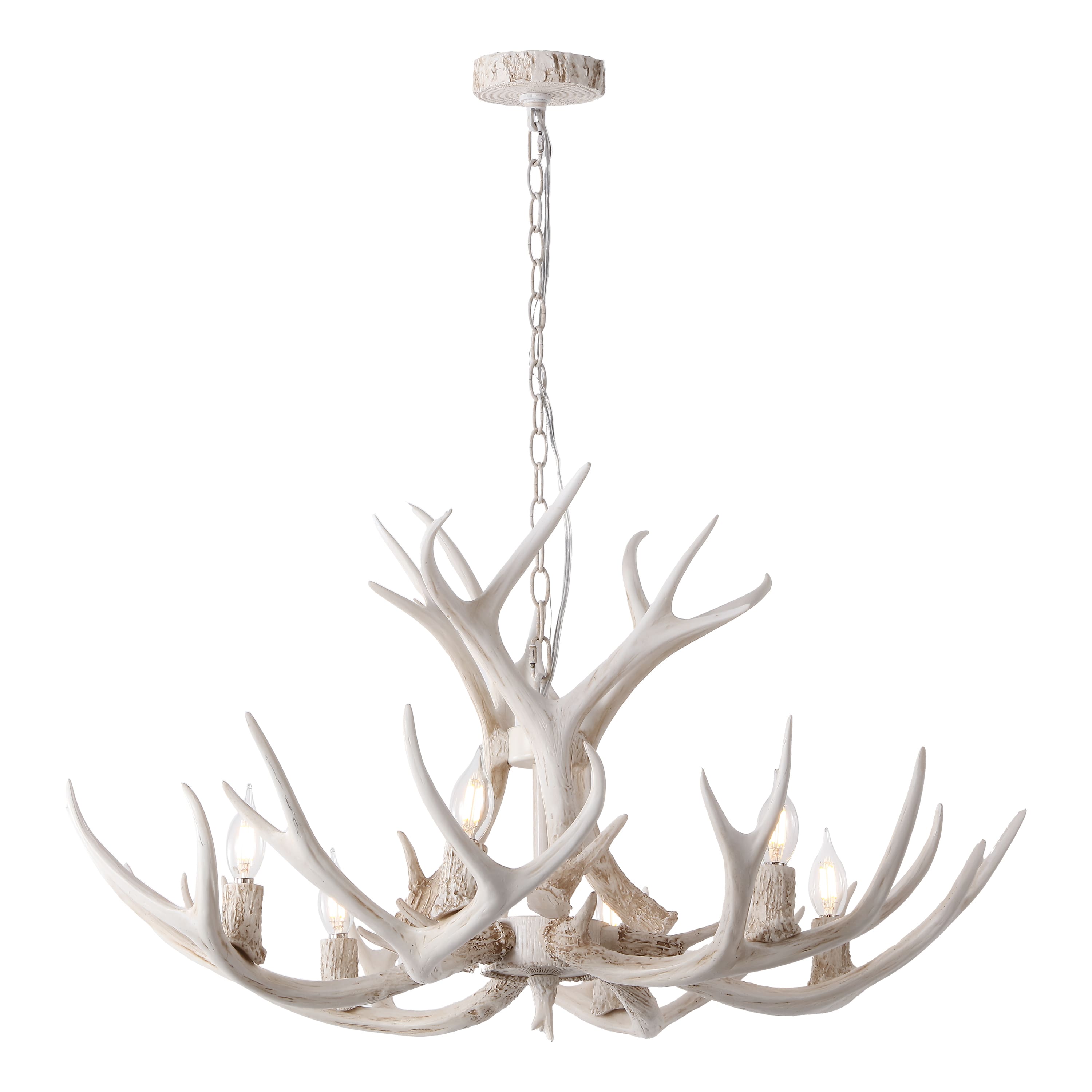 "Jonathan Y - Eldora 33"" 6-Light Rustic Farmhouse Adjustable Resin Antler LED Chandelier - Beige" price history on PriceWatchPro
