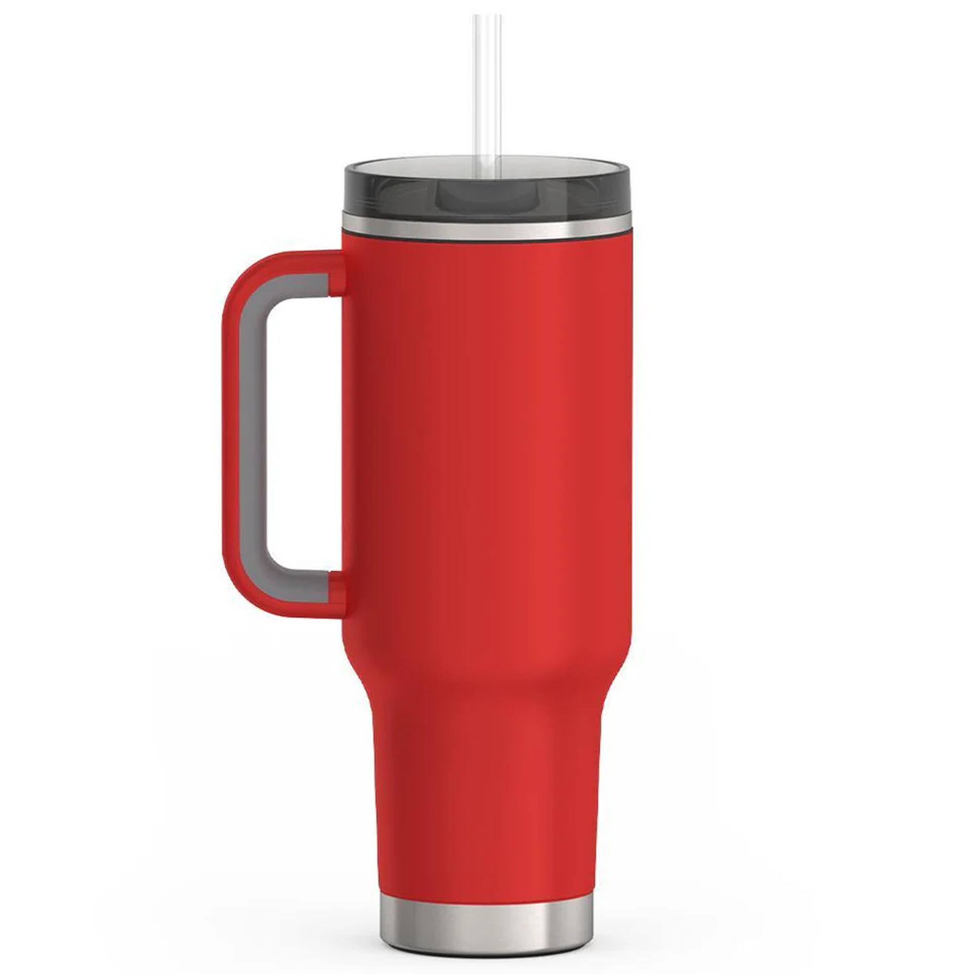 Alt View 2. Thermos - Thermos 40 oz Stainless Steel Cup Holder Mug w/ Straw - Crimson - Crimson.