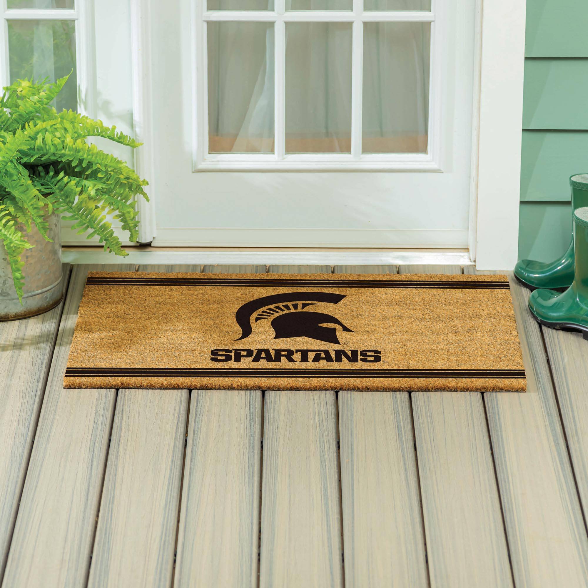 Alt View 3. Evergreen Enterprises - Michigan State Spartans 24" x 36" Outdoor Monochrome Team Logo Coir Mat - Brown.