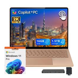 Microsoft - 13.8" 2K Touch Laptop,Snapdragon X Elite,16GB RAM,512GB SSD+1TB Dock Set,Copilot+ PC,Backlit,Win 11 Pro - Dune