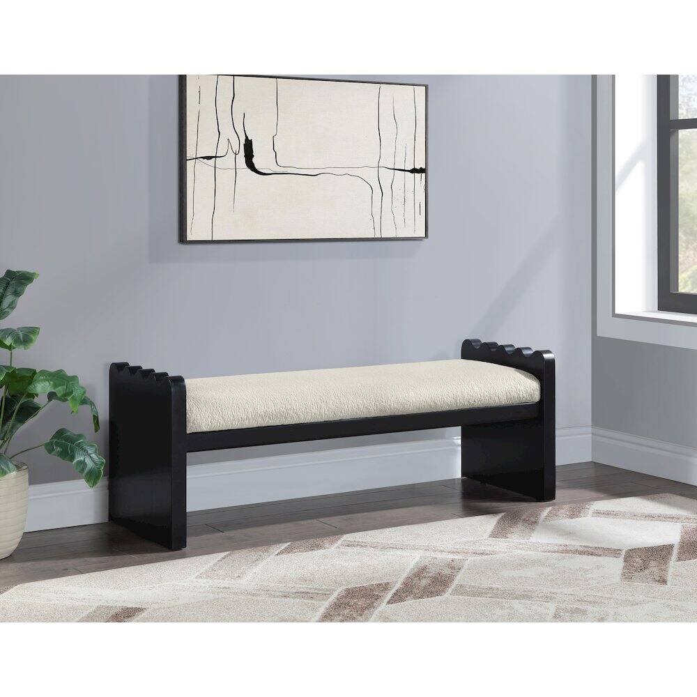Alt View 1. Meridian Furniture - Sonia Cream Velour Fur Fabric Bench - Beige.
