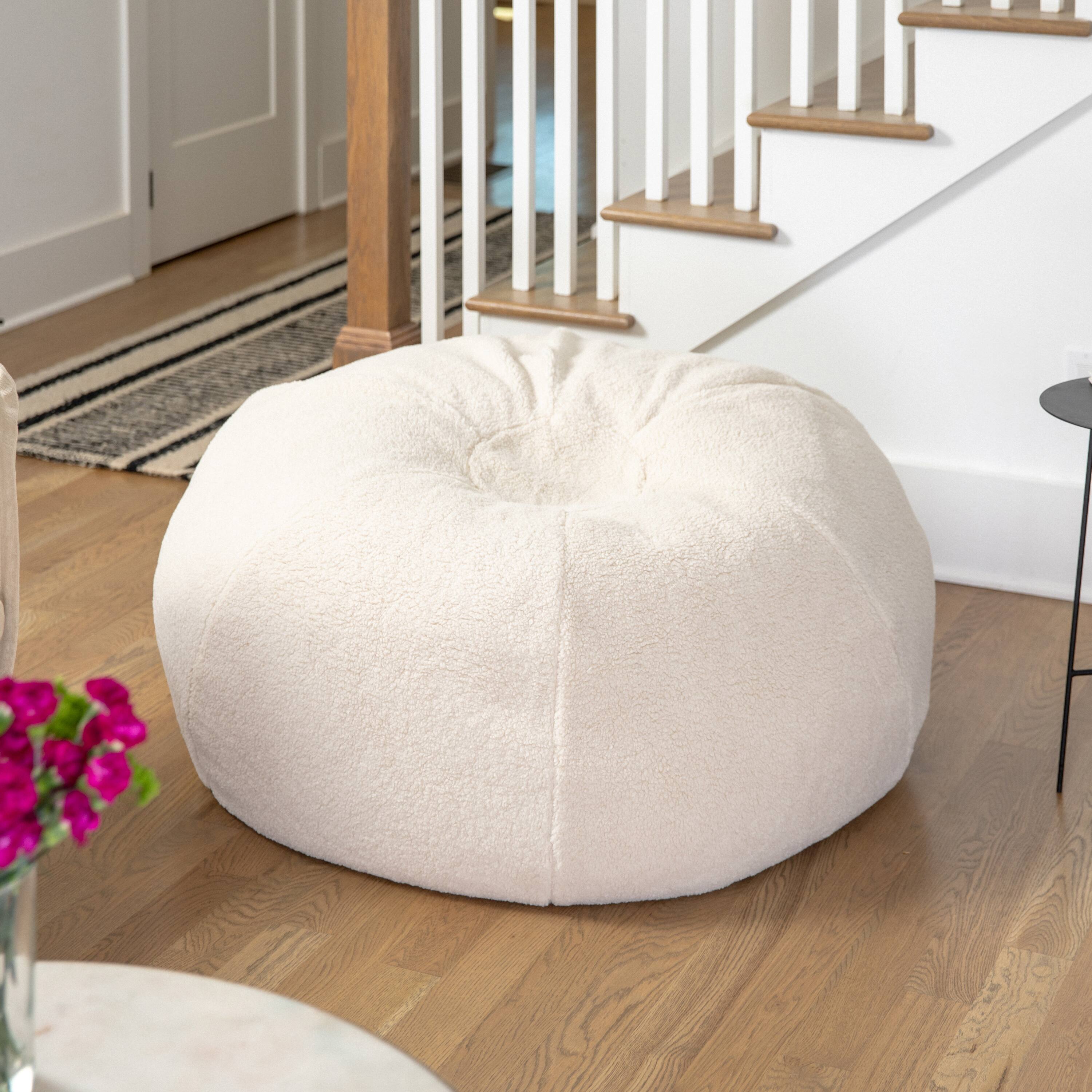 Angle. Flash Furniture - Duncan Large Natural Faux Sherpa Refillable Bean Bag Chair for Kids and Teens - Natural.