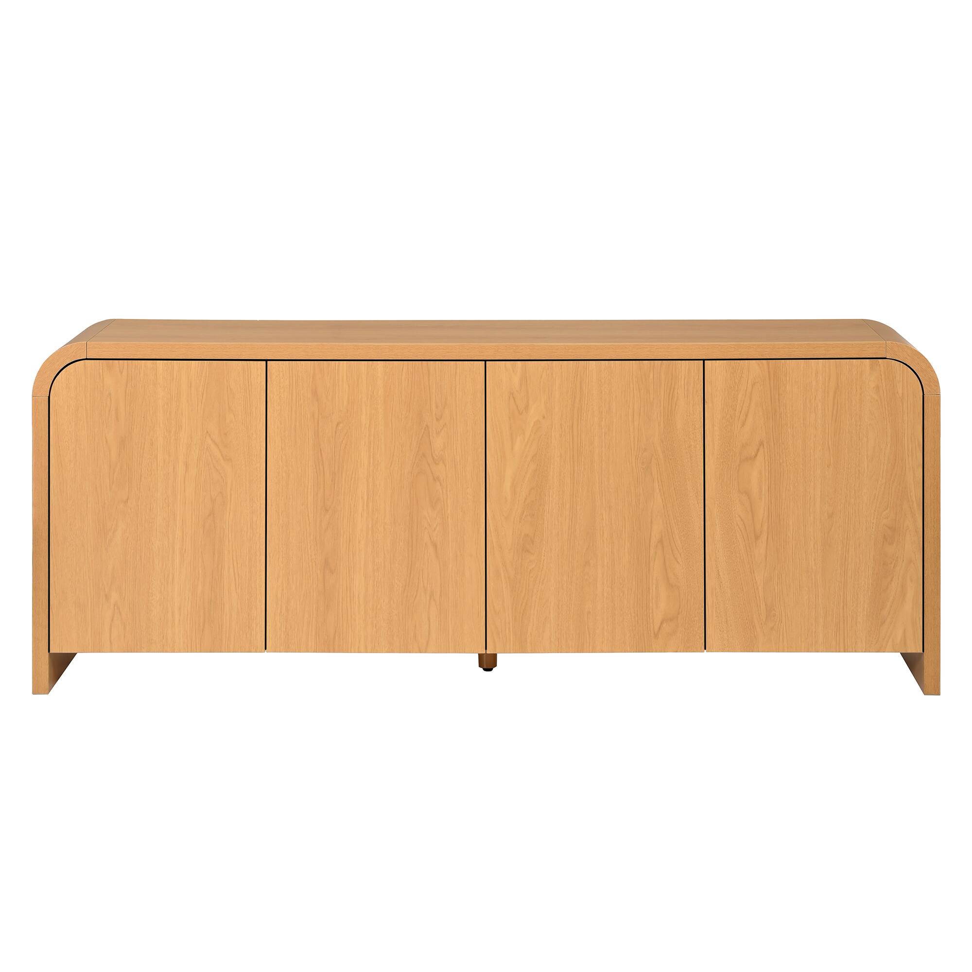 Angle. Whisen - Curved Edge TV Stand for TVs up to 70" with Push-to-Open Cabinets,Adjustable Shelves and Cable Management - Natural.