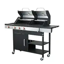 Resenkos - 3-Burner Propane Gas BBQ Grill with Side Burner, combined with charcoal grill, 37230BTU Output