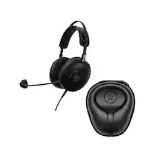Front. Sony - Sony INZONE H6 Air Open-Back Wired Gaming Headset (Black) with Hard Shell Case.