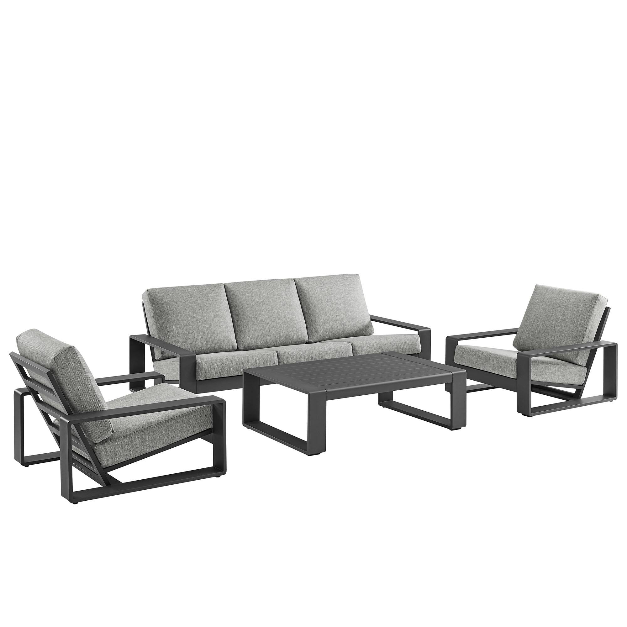 Left. Modway - Lirienne 4-Piece Outdoor Patio Aluminum Furniture Set - Powder-Coated Frame, Foam-Cushioned Seats - Light Gray.