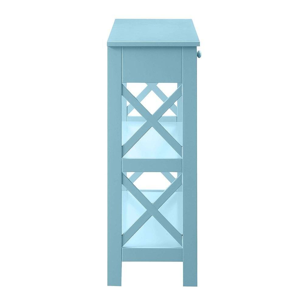 Left. FurniFact - Console Cabinet with 1 Drawer and Shelves, 3 Tiers of Storage in Blue Color - Sea Foam Blue.
