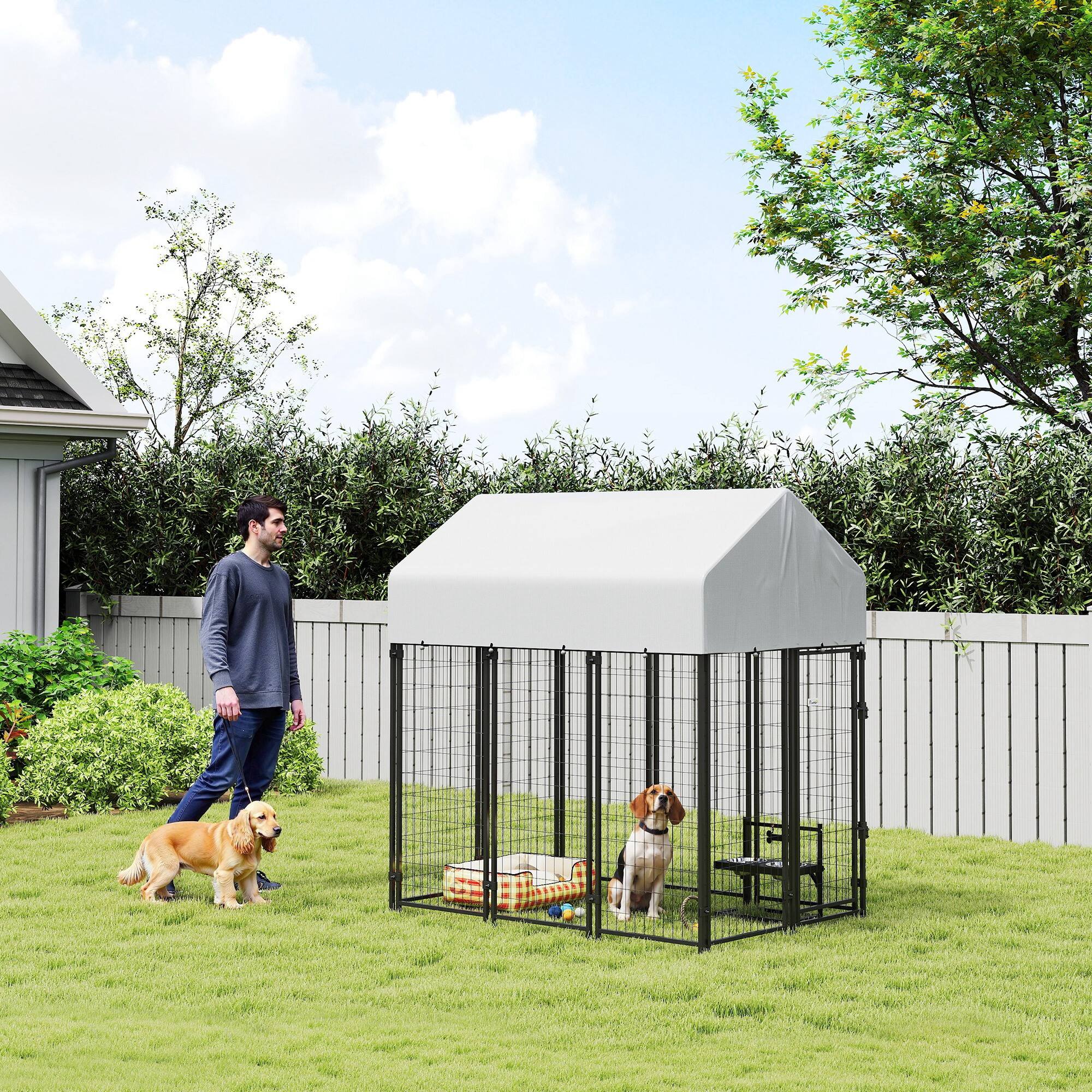 Alt View 1. Pawhut - Dog Kennel with Roof - Silver.