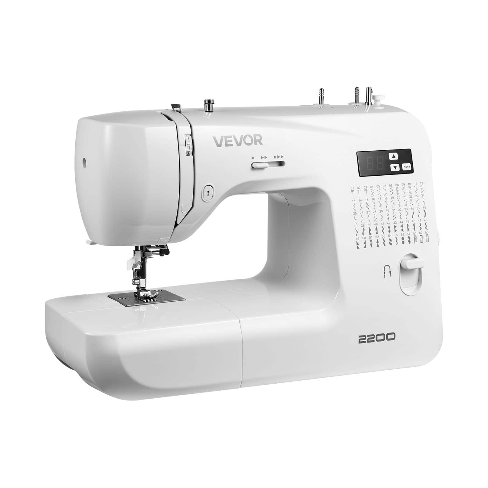 VEVOR - Computerized Sewing Machine with 60 Stitch Options, LED Display, Foot Pedal, and Built-In Light, Durable Metal Frame - White