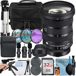 Bundle - Sigma - 24-70mm F2.8 DG DN II Art Lens for Sony E-Mount + 32GB Memory Card + Lavalier Microphone + ZeeTech - Black
