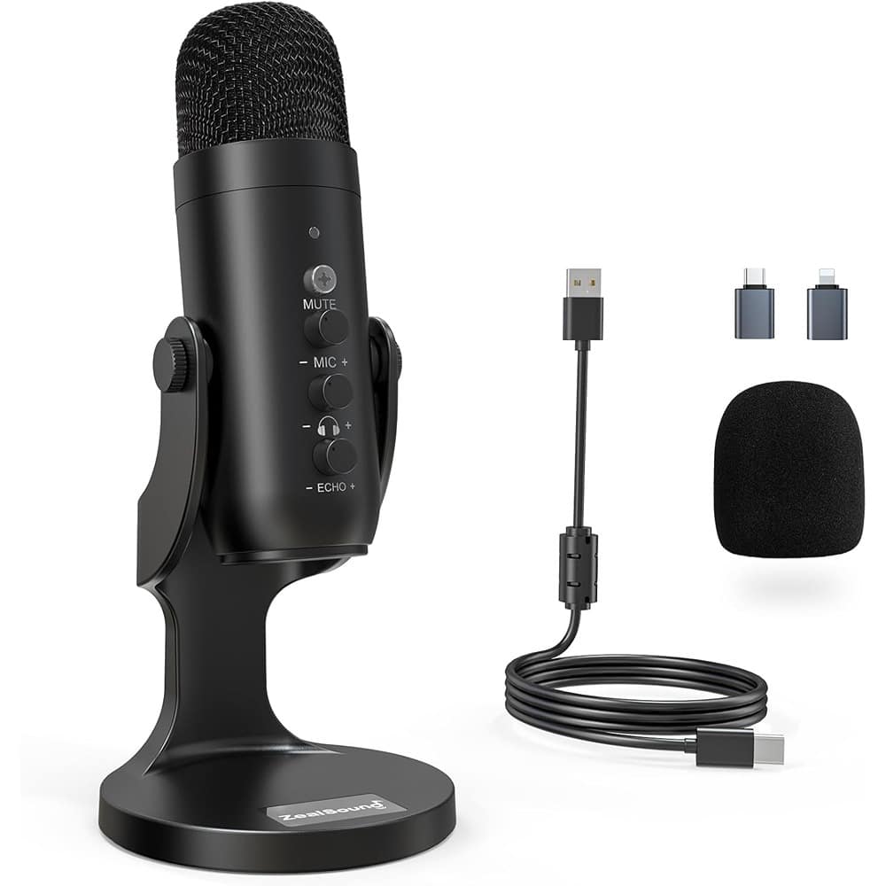 MOSZAR LLC - Black USB Condenser Microphone – Plug & Play Mic with Mute & Gain Control