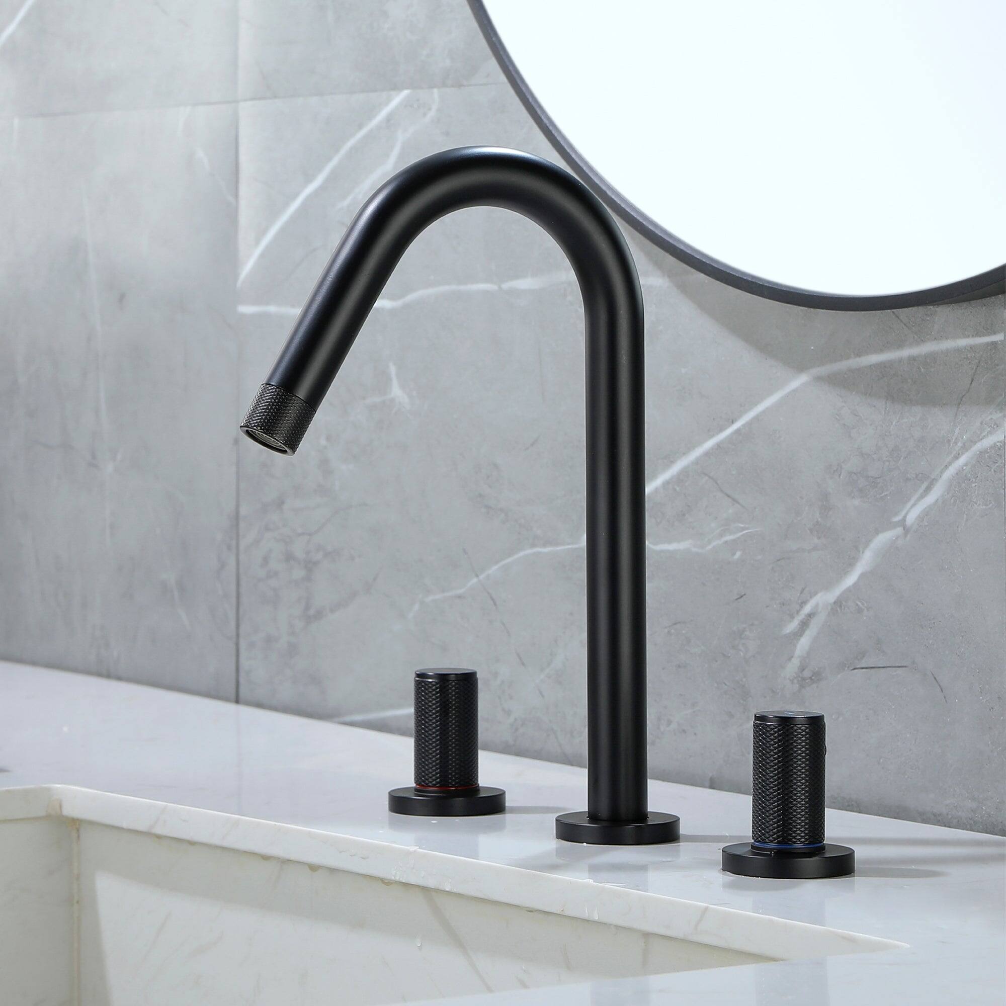 Alt View 9. Boyel Living - 8 in Widespread Double Handle 360 Degree Swivel Spout Bathroom Faucet with Quick Connect Hose in Matte Black - Matte Black.