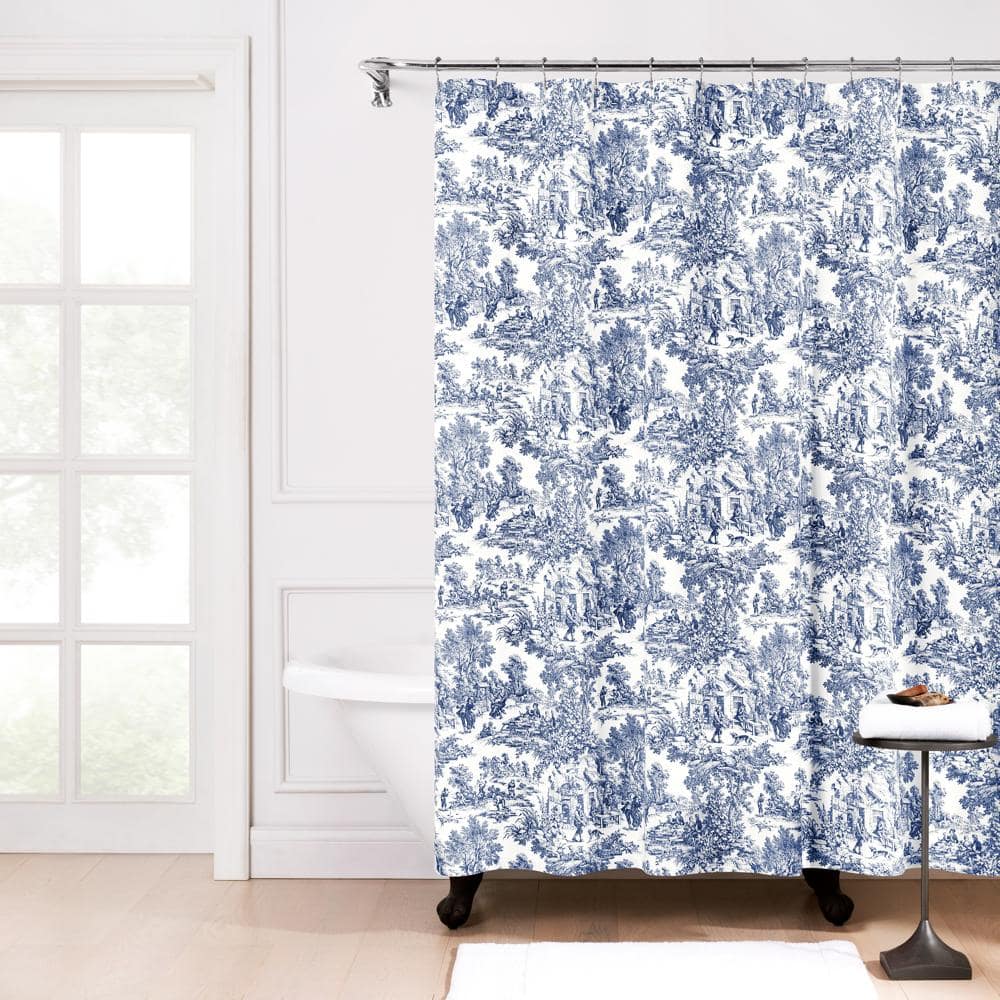 Ellis Curtain - Victoria Park Toile Precise Patterned High Quality Water Proof Bathroom Shower Curtain - 70 x 72" - Blue