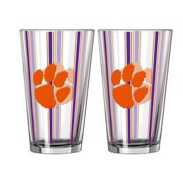 Logo Brands - Clemson Tigers Two-Piece 16oz. Striped Pint Glass Set - Multicolor