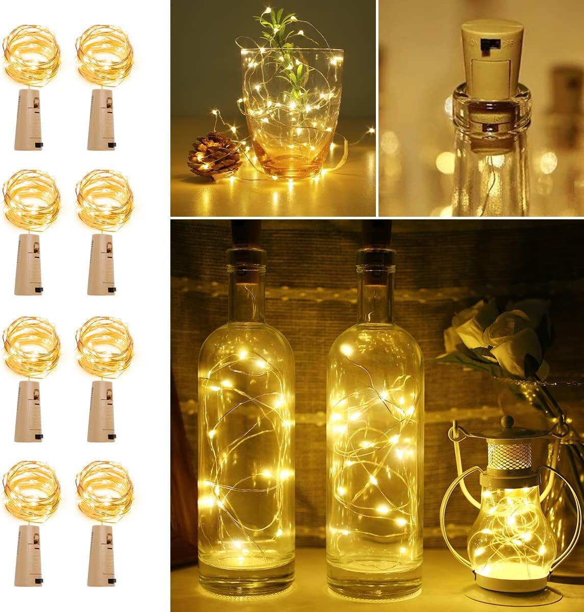 Front. Lepro - 6.6ft 20-lights Wine Bottle String Lights with Cork, 8-Pack, Battery Powered, Mini Lights for Bedrooms Wedding Christmas.