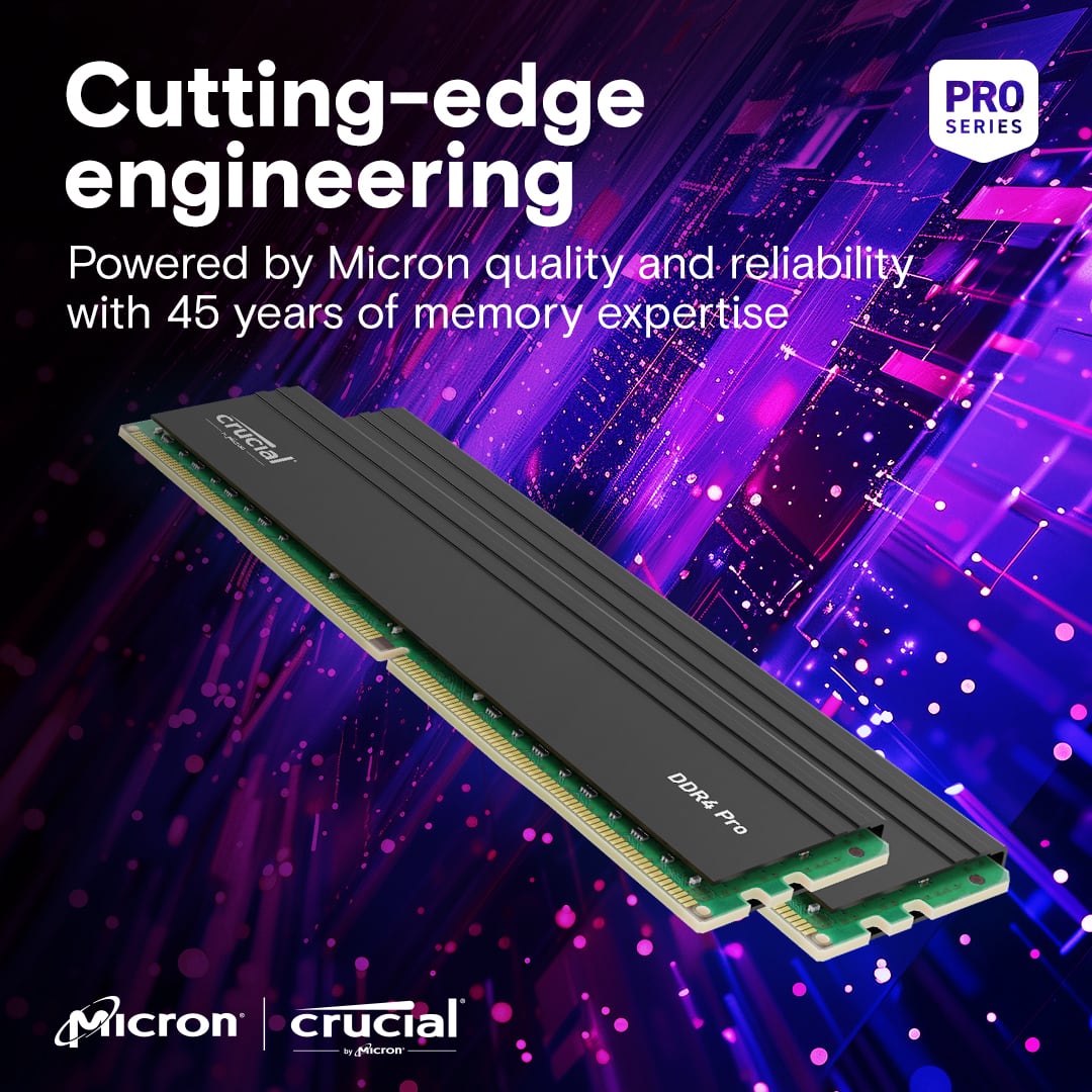 Cutting-edge PRO SERIES engineering Powered by Micron quality and reliability with 45 years of memory expertise crucial LE DDR4 Pro Micron crucial E Micron