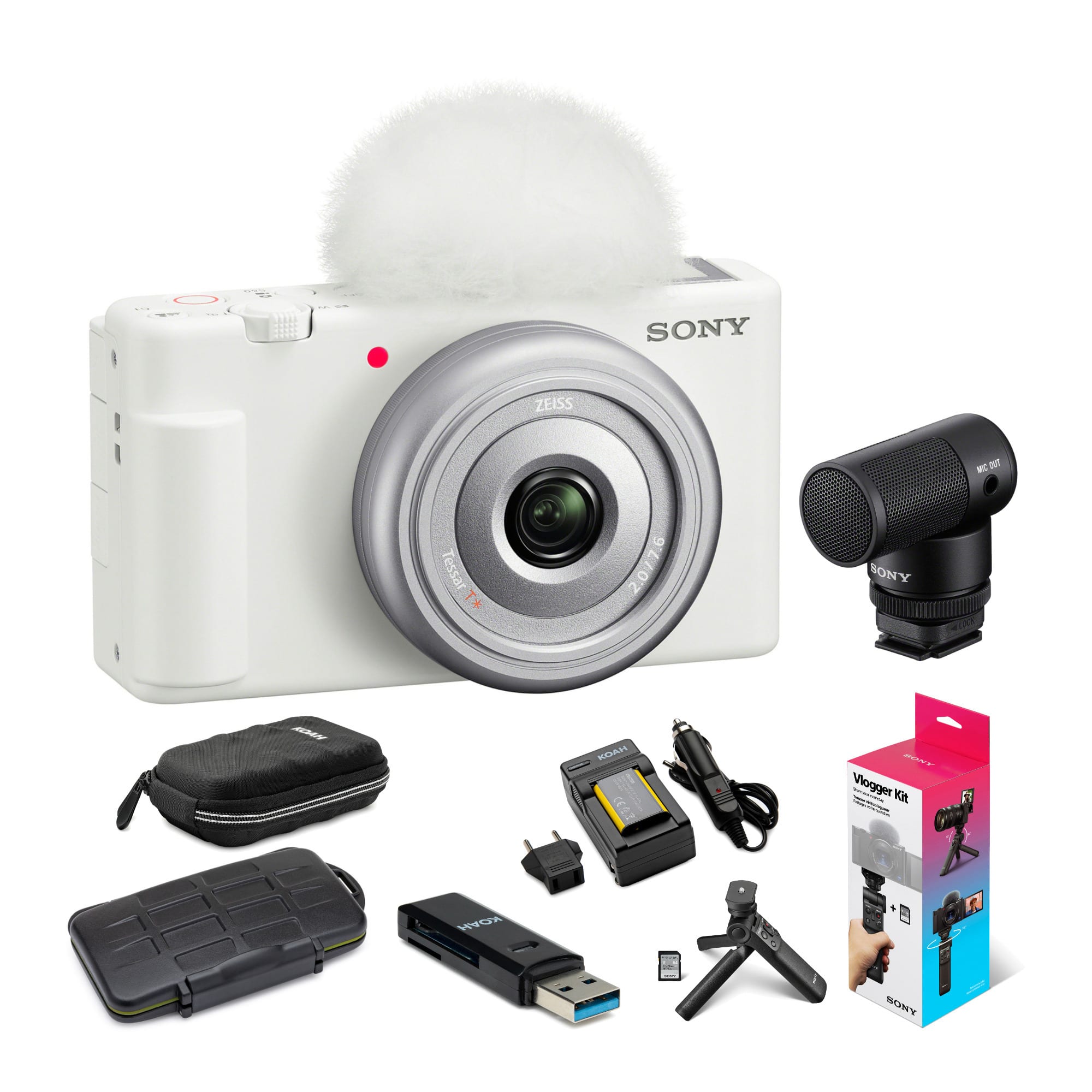 Sony - ZV-1F Vlog Camera (White) with Shotgun Microphone and Accessory Kit bundle