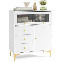 Gymax - 37.5'' Tall Dresser Chest of Drawers w/ Flip-up Fluted Glass Door 2 Cabinets - Grey, White