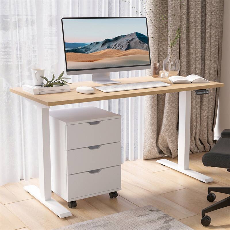 Alt View 2. HTUTWOO - 3-Drawer Vertical Filing Cabinet - Rolling Wood Mobile File Cabinet, Under Desk Design, With Casters, Non-Assembled - White.