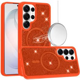 Kitcheniva - Full Bling Dazzle Magnetic Circle Phone Case With Tempered Glass For Samsung Galaxy S26 Ultra Cosmic - Orange