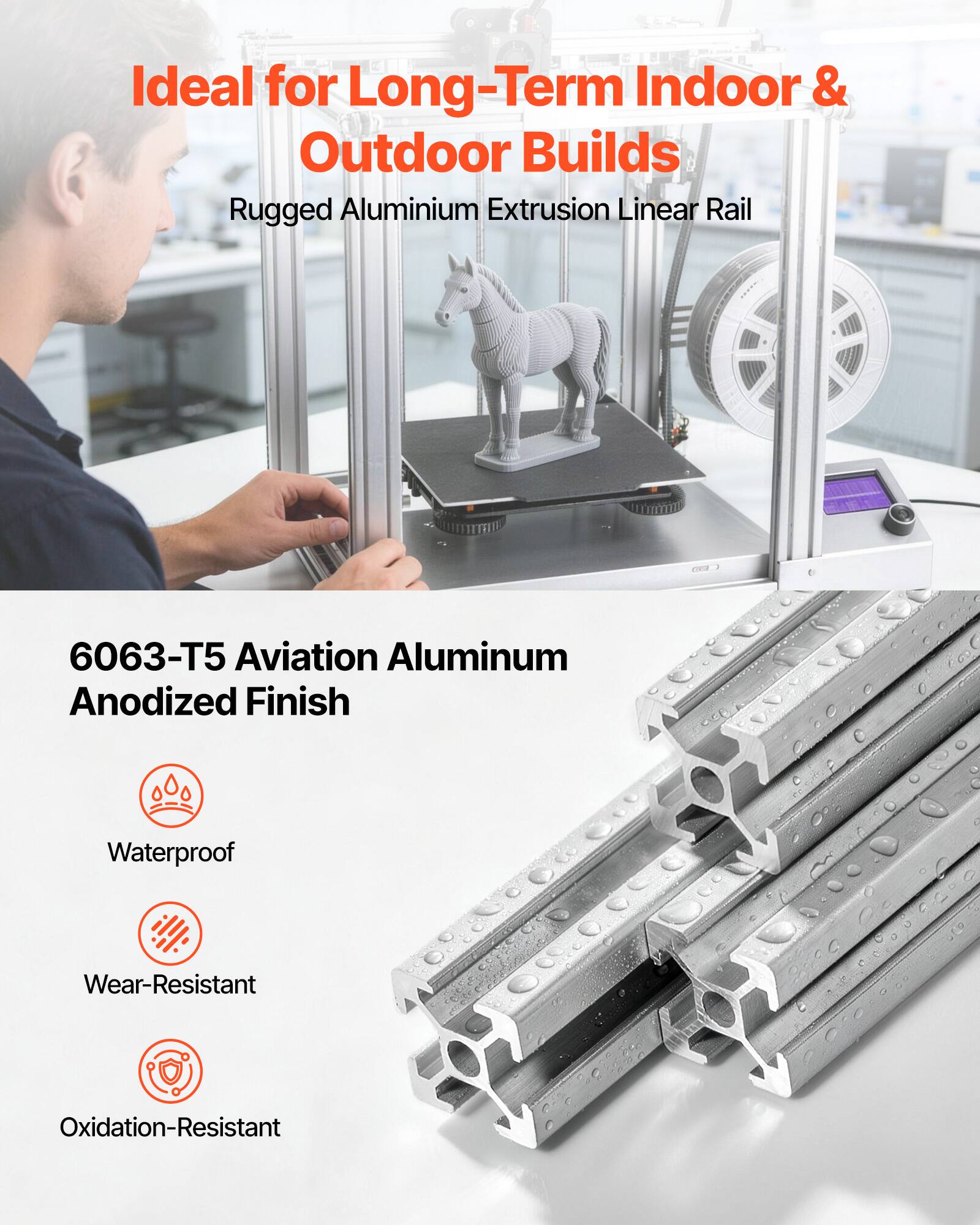 Ideal for Long-Term Indoor & Outdoor Builds  
Rugged Aluminium Extrusion Linear Rail  

6063-T5 Aviation Aluminum Anodized Finish  
Waterproof  
Wear-Resistant  
Oxidation-Resistant
