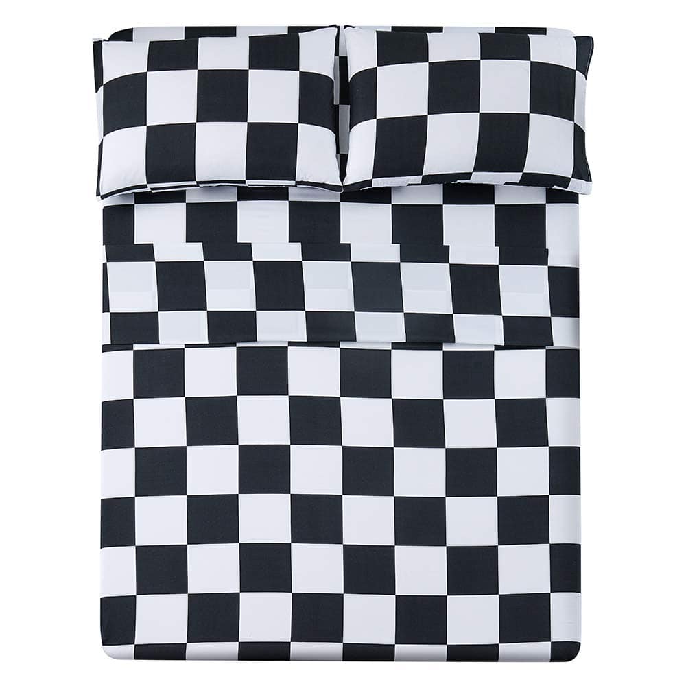 Skar Audio - Bed Sheet Set 3 Pieces -twin Size-soft Durable Microfiber Bedding Deep Pocket Stain Fade & Wrinkle Resistan - Plaid Black&white Full