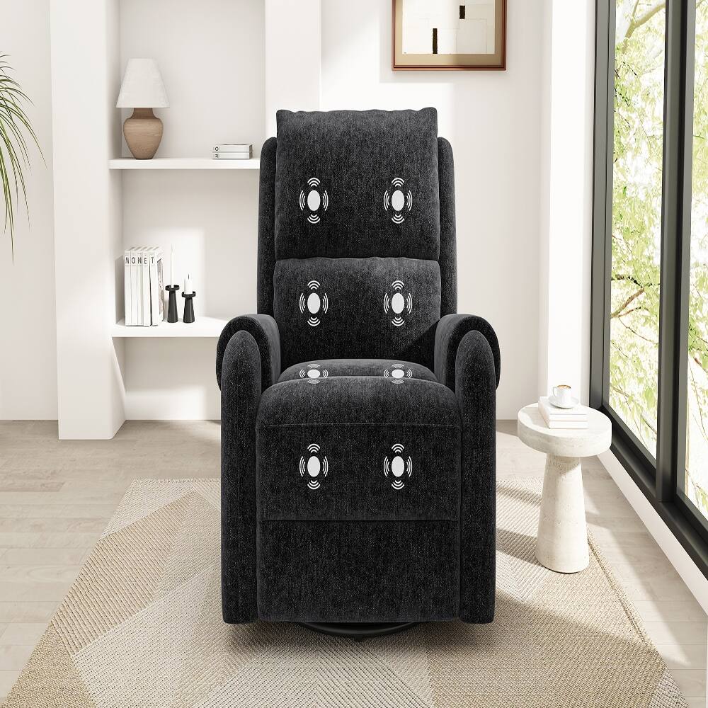 Angle. Ropilly - Ropilly Black Massage Recliner Chair, Swivel Rocker Nursery Recliner with Side Pocket, Chenille Manual Recliner Sofa - Black.