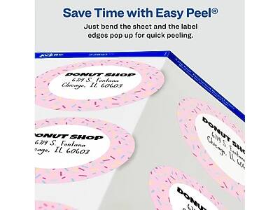 Save Time with Easy Peel®  
Just bend the sheet and the label edges pop up for quick peeling.

DONUT SHOP  
6719 S. Fontana  
Chicago, IL 60603