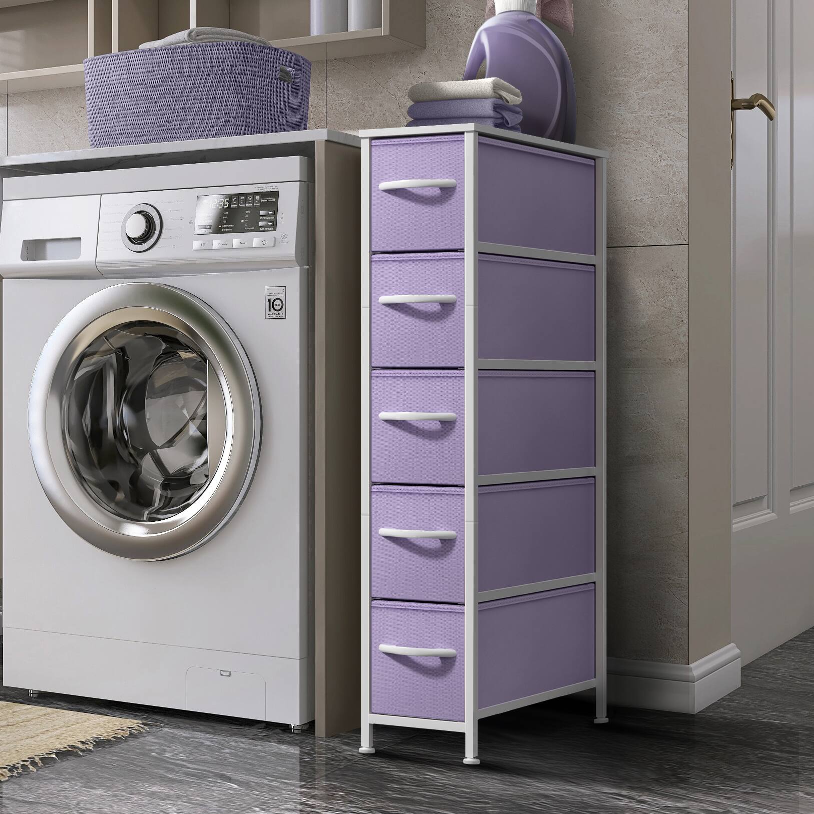 Alt View 1. Sorbus - Sorbus 5 Drawers Narrow Dresser with Steel Frame, Wood Top & Fabric Bins for Small Spaces, Closets, Bedrooms, Bathrooms - Purple.