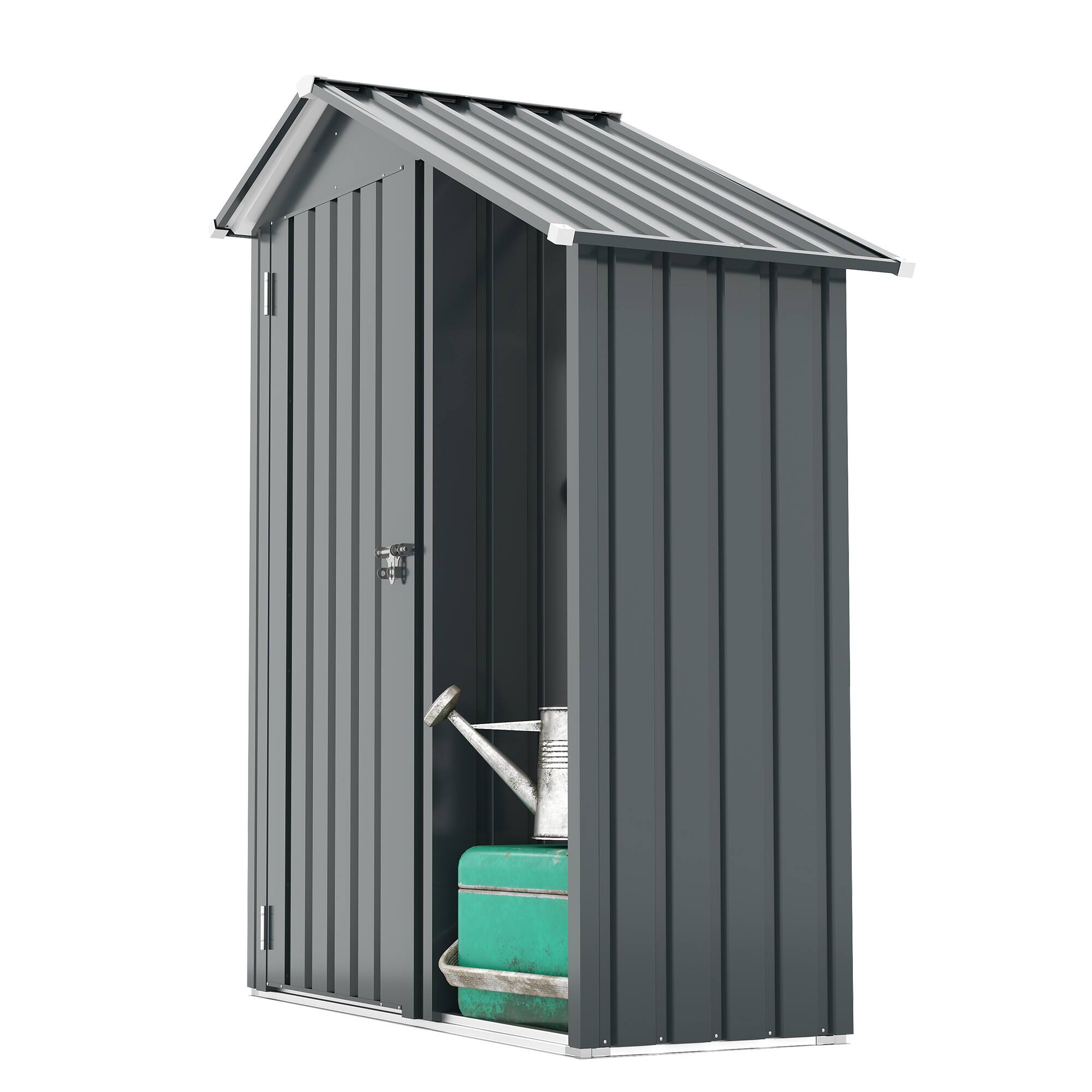 Alt View 8. Loheer - Loheer Small Metal Garden Shed Waterproof Outdoor Storage Cabinet Lockable Tool Shed with Firewood Rack Brown.