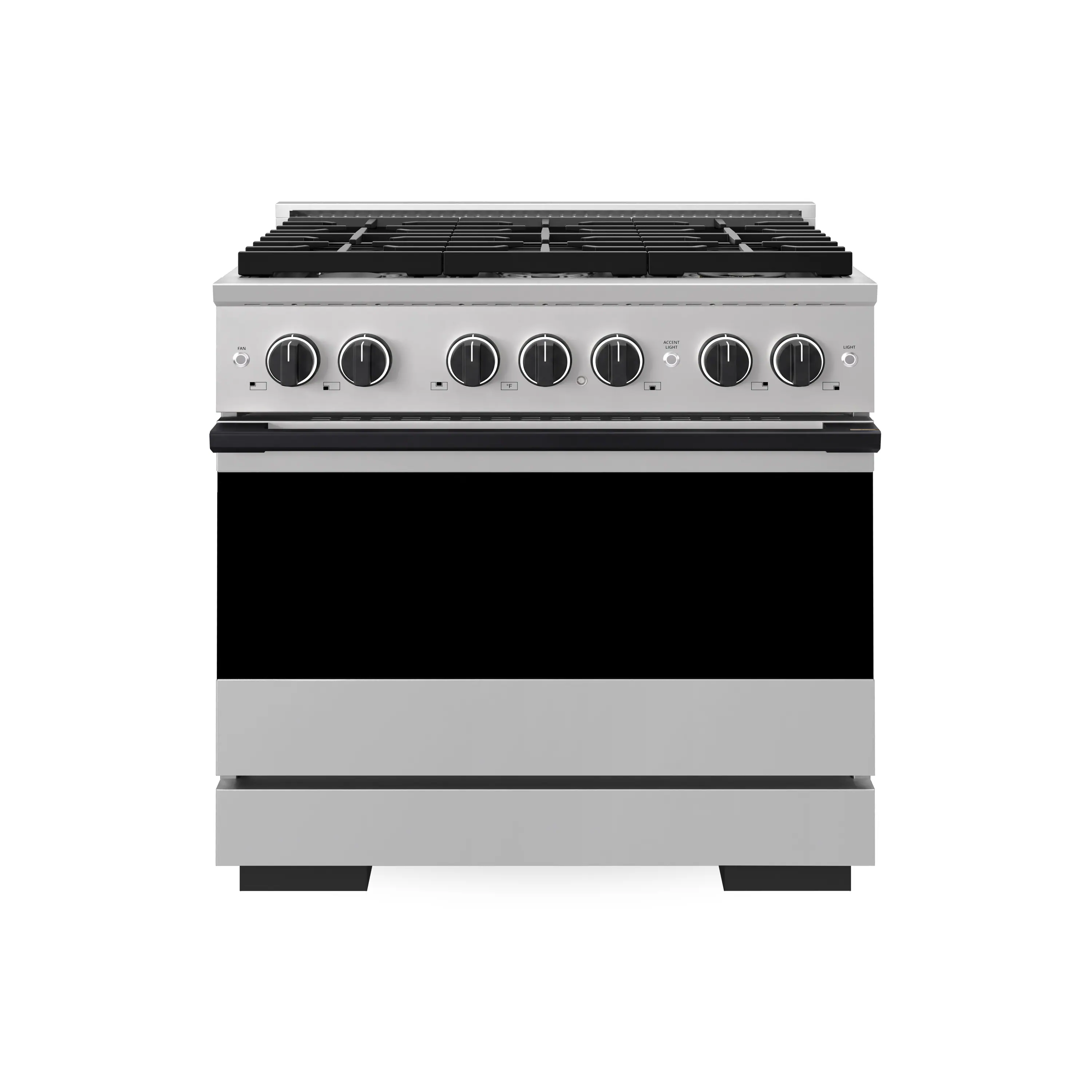 Front. ZLINE - Autograph 36 in. 5.2 cu. ft. Marino Dual Fuel Freestanding Range w/ 6 Gas Burners & Convection Oven w/ Black Accents - Stainless Steel.