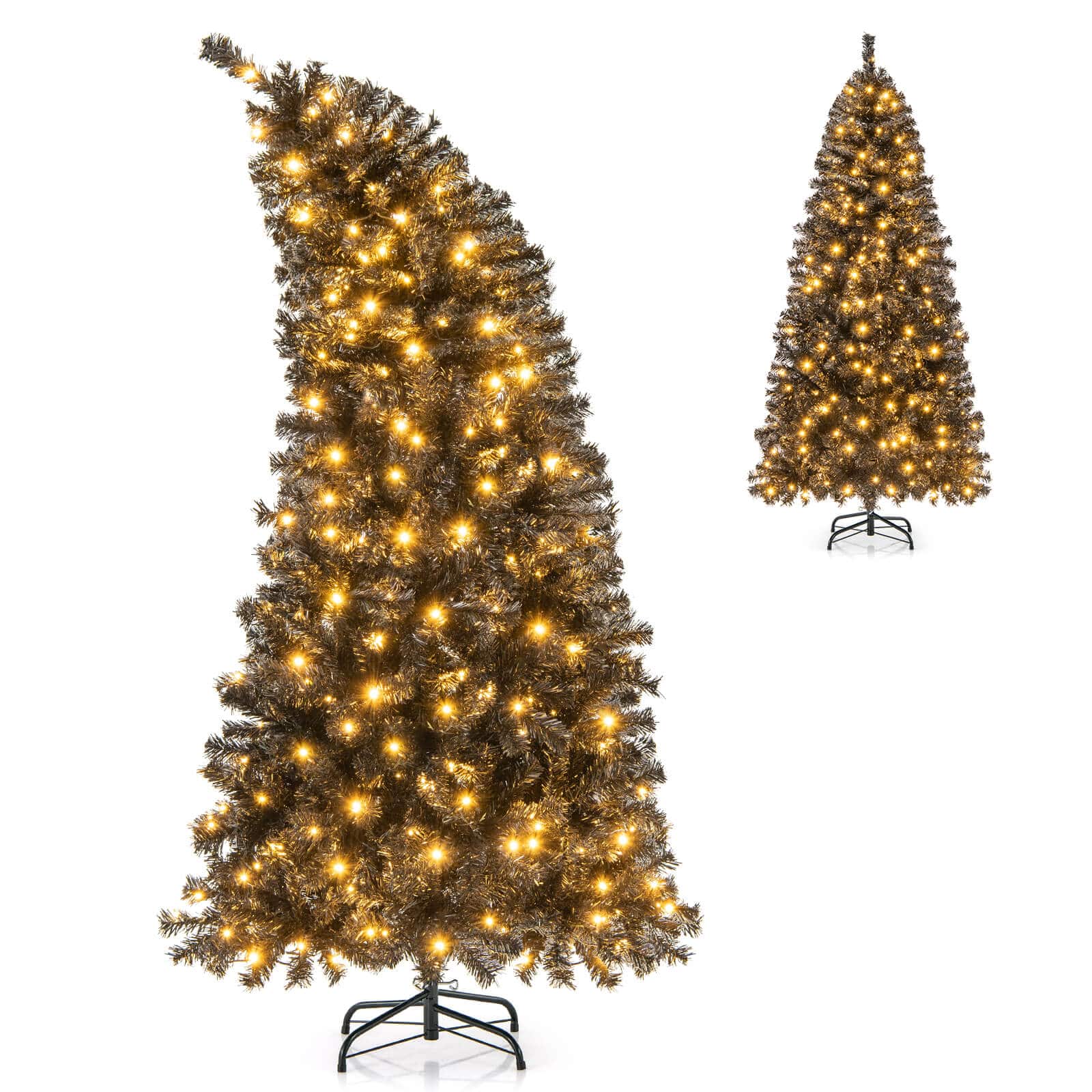 Costway - 6 FT Artificial Halloween Tree with Bendable Top Section 726 Branch Tips 260 Lights - Black