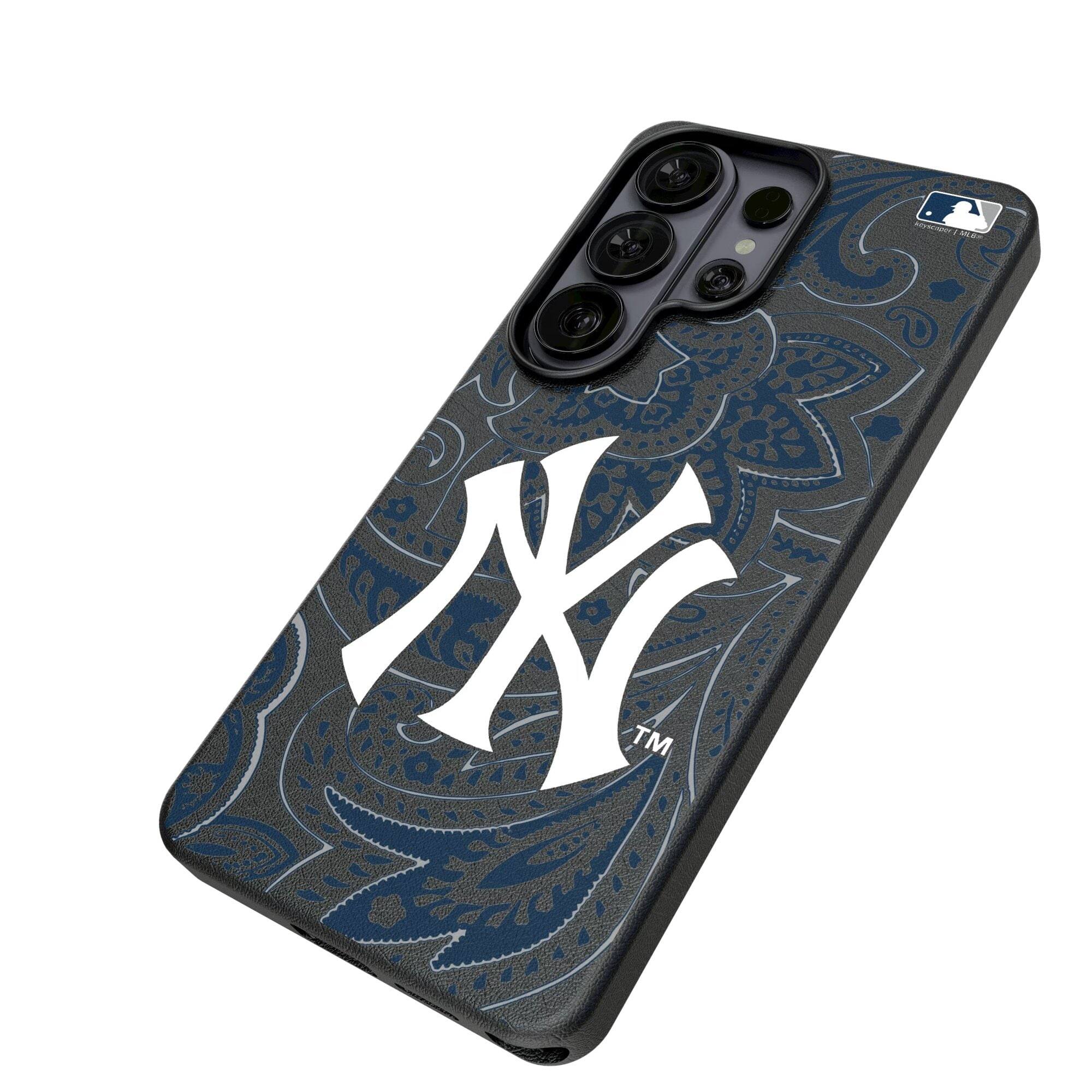 Alt View 1. Keyscaper - New York Yankees Paisley Galaxy Magnetic Bump Case - S25 Ultra - Black.