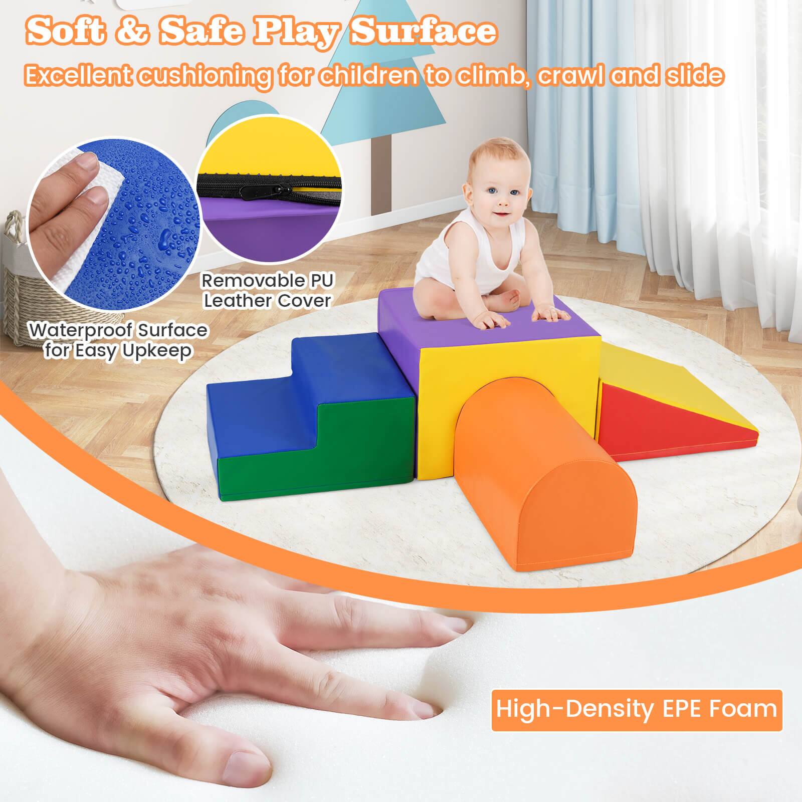 Soft & Safe Play Surface  
Excellent cushioning for children to climb, crawl and slide  

Waterproof Surface for Easy Upkeep  

Removable PU Leather Cover  

High-Density EPE Foam