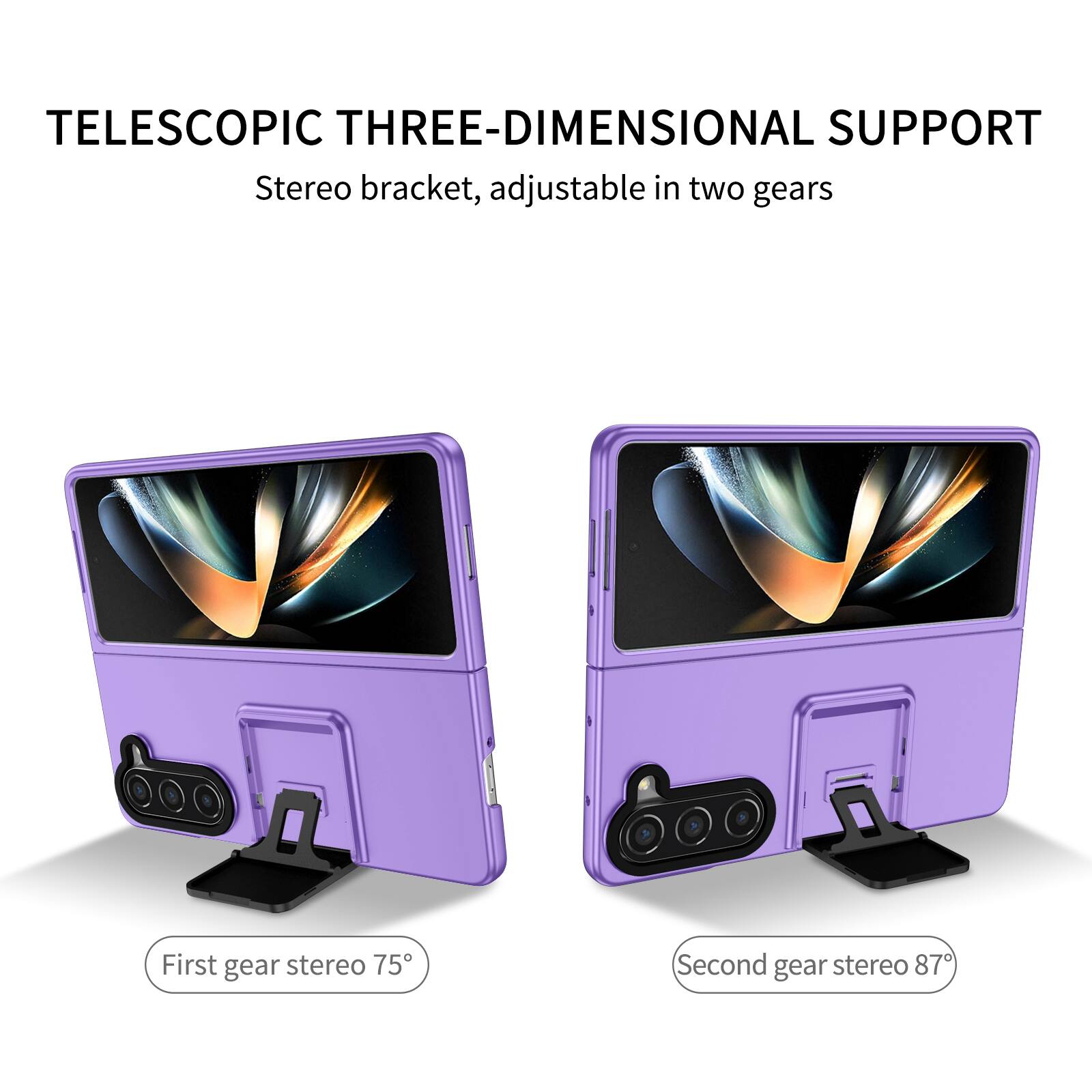 TELESCOPIC THREE-DIMENSIONAL SUPPORT  
Stereo bracket, adjustable in two gears  
First gear stereo 75°  
Second gear stereo 87°
