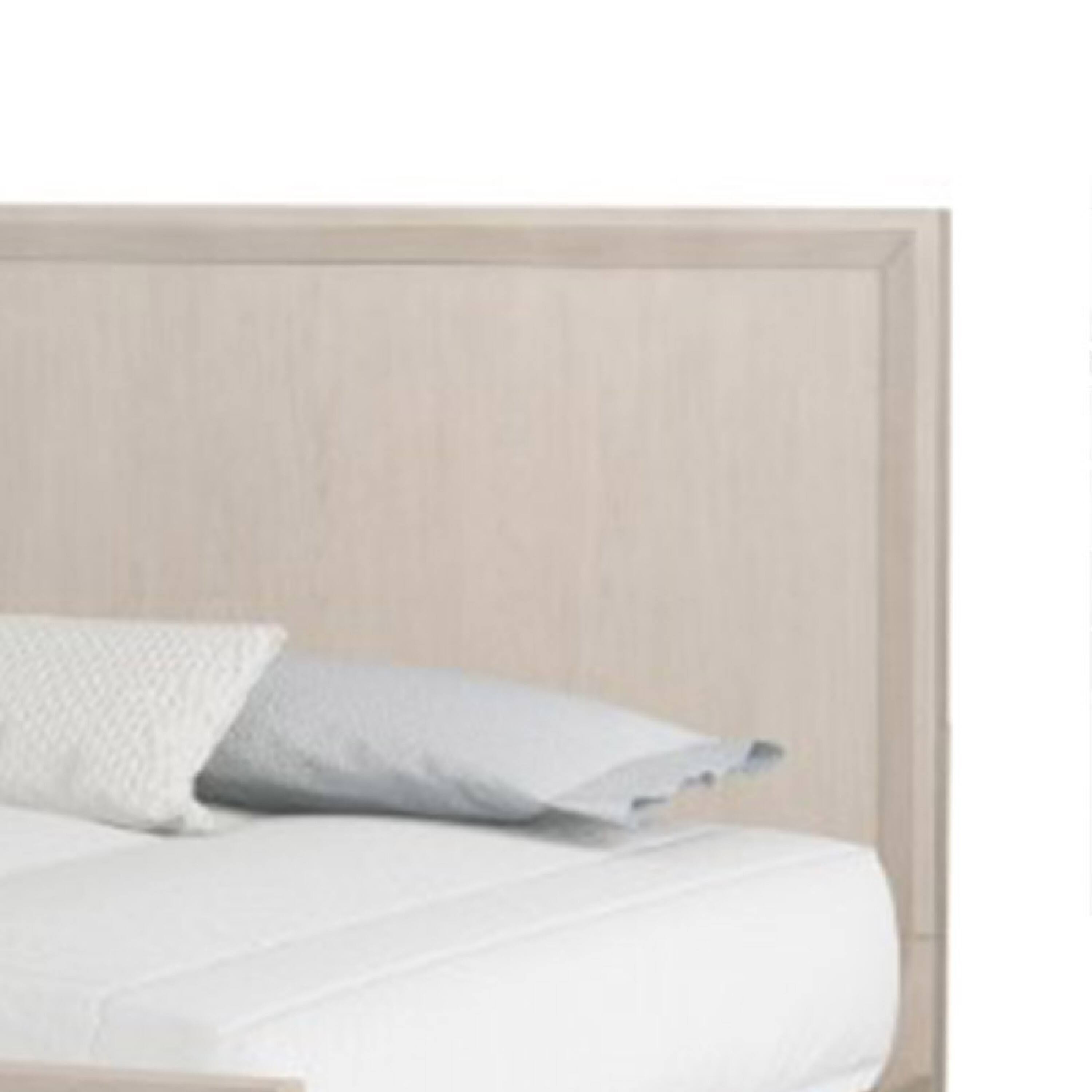 Alt View 2. Manhattan Lane - Kaira Queen Size Bed with Metal Accents, Natural Oak Solid Rubberwood - Natural Oak Brown, Champagne.