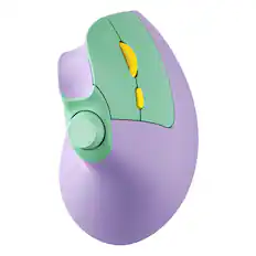 Front. PRIMEPLUS - Vertical Ergonomic Mouse, Wireless Bluetooth, Rechargeable, Volume Knob, Silent, 3-Device for PC/Mac - Purple.